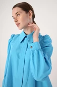 Turkuaz-Yakası Fular Detaylı Kolu Büzgülü Tunik thumbnail 1
