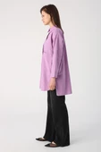 Lila-Büyük Cepli Kuşgözlü Oversize Gömlek thumbnail 3