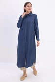 Koyu Mavi-Denim Uzun Gömlek Tunik - 1