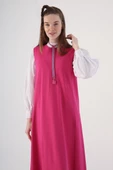 Fuşya-Fermuarlı Kısa Hırkalı Kolsuz Elbiseli Takım thumbnail 6