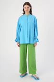 Turkuaz-Arkası Pile Detaylı Hakim Yaka Gömlek Tunik thumbnail 2