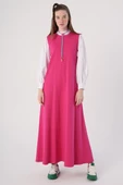 Fuşya-Fermuarlı Kısa Hırkalı Kolsuz Elbiseli Takım thumbnail 5