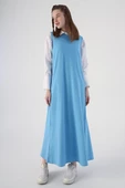 Mavi-Fermuarlı Kısa Hırkalı Kolsuz Elbiseli Takım thumbnail 5