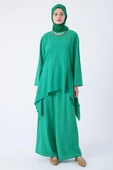 Yeşil-Asimetrik Kesim Tunikli Bol Paça Pantolonlu Takım thumbnail 2