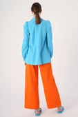 Turkuaz-Yakası Fular Detaylı Kolu Büzgülü Tunik thumbnail 5