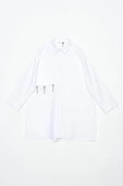 Beyaz-Büyük Cepli Kuşgözlü Oversize Gömlek thumbnail 6