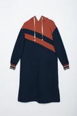 Koyu İndigo-İki Renkli Kapüşonlu Sweat Tunik - 7