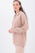 Bej-Yanları Fermuarlı Yakalı Sweat Tunik - 1