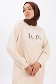 Ekru-YANDAN GARNİ YIRTMAÇLI SWEAT TUNİK thumbnail 1