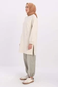 Ekru-FERMUAR CEPLİ YIRTMAÇLI SWEAT TUNİK - 3