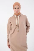Bej-Kuşgözlü Kapüşonlu Cepli Sweat Tunik thumbnail 5