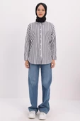 Siyah-Beyaz-Oversize Basic Gömlek - 2