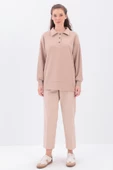 Bej-Yanları Fermuarlı Yakalı Sweat Tunik - 2