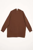 Kahve-Kapüşonlu Kanguru Cepli Likralı Sweat - 7