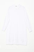 Beyaz-Pamuklu Kapüşonlu Reglan Kollu Yırtmaçlı Likralı Tunik thumbnail 6