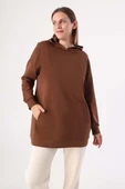 Kahve-Kapüşonlu Kanguru Cepli Likralı Sweat - 1