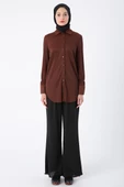 Kahve-Piliseli Kolları Bağcık Detaylı Gömlek Tunik thumbnail 2