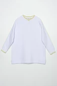 Beyaz-Oversize Neon Detaylı Arkası Baskılı Şardonlu Sweatshirt - 6