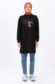Siyah-APLİKE NAKIŞLI SWEAT TUNİK thumbnail 2