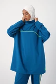 Petrol-Neon Detaylı Likralı Oversize Sweat - 1