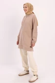 Bej-DİK YAKALI FERMUARLI SWEAT TUNİK thumbnail 3