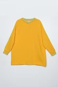 Koyu Sarı-Oversize Neon Detaylı Arkası Baskılı Şardonlu Sweatshirt - 6