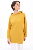 Sarı-Kapüşonlu Kanguru Cepli Likralı Sweat thumbnail 1