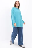 Turkuaz-Bisiklet Yaka Reglan Kol Sweatshirt - 1