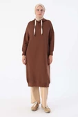 Kahve-Kuşgözlü Kapüşonlu Cepli Sweat Tunik thumbnail 2