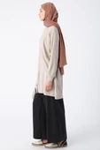 Taş-Büzgülü Bağlama Detaylı Bisiklet Yaka Likralı Tunik - 3