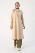 Bej01-Bağlama Detaylı Kapüşonlu Uzun Tunik thumbnail 2