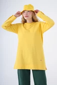 Sarı-Pamuklu Reglan Kol Manşetli Yanları Yırtmaçlı Sweat Tunik thumbnail 5