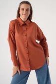 Soft Kiremit-Oversize Basic Gömlek - 1