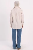 Bej-Beyaz-Oversize Basic Gömlek - 4