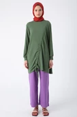 Yeşil-Büzgülü Bağlama Detaylı Bisiklet Yaka Likralı Tunik thumbnail 2