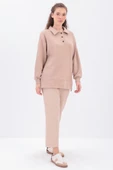 Bej-Yanları Fermuarlı Yakalı Sweat Tunik - 3