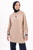 Bej-NAKIŞLI MANŞETİ RİBANALI SWEAT TUNİK - 1