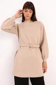 Bej-Pamuklu Kuşaklı Sweat Tunik thumbnail 1
