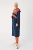 Koyu İndigo-İki Renkli Kapüşonlu Sweat Tunik - 3