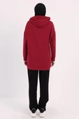 Bordo-Kapüşonlu Kanguru Cepli Likralı Sweat - 4