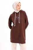 Acı Kahve-NAKIŞLI MANŞETİ RİBANALI SWEAT TUNİK - 1