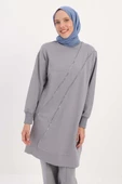 Gri-SÜS FERMUARLI SWEAT TUNİK - 1