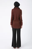 Kahve-Piliseli Kolları Bağcık Detaylı Gömlek Tunik thumbnail 4