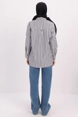 Siyah-Beyaz-Oversize Basic Gömlek - 4