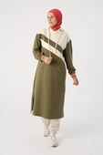 Açık Haki-İki Renkli Kapüşonlu Sweat Tunik - 2