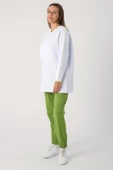 Beyaz-Oversize Neon Detaylı Arkası Baskılı Şardonlu Sweatshirt - 3