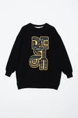 Siyah-Oversize Desenli Aplike Nakışlı Sweat Tunik thumbnail 8