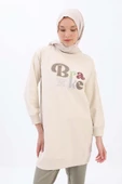 Ekru-APLİKE NAKIŞLI SWEAT TUNİK thumbnail 1