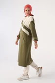 Açık Haki-İki Renkli Kapüşonlu Sweat Tunik - 3