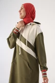 Açık Haki-İki Renkli Kapüşonlu Sweat Tunik - 1